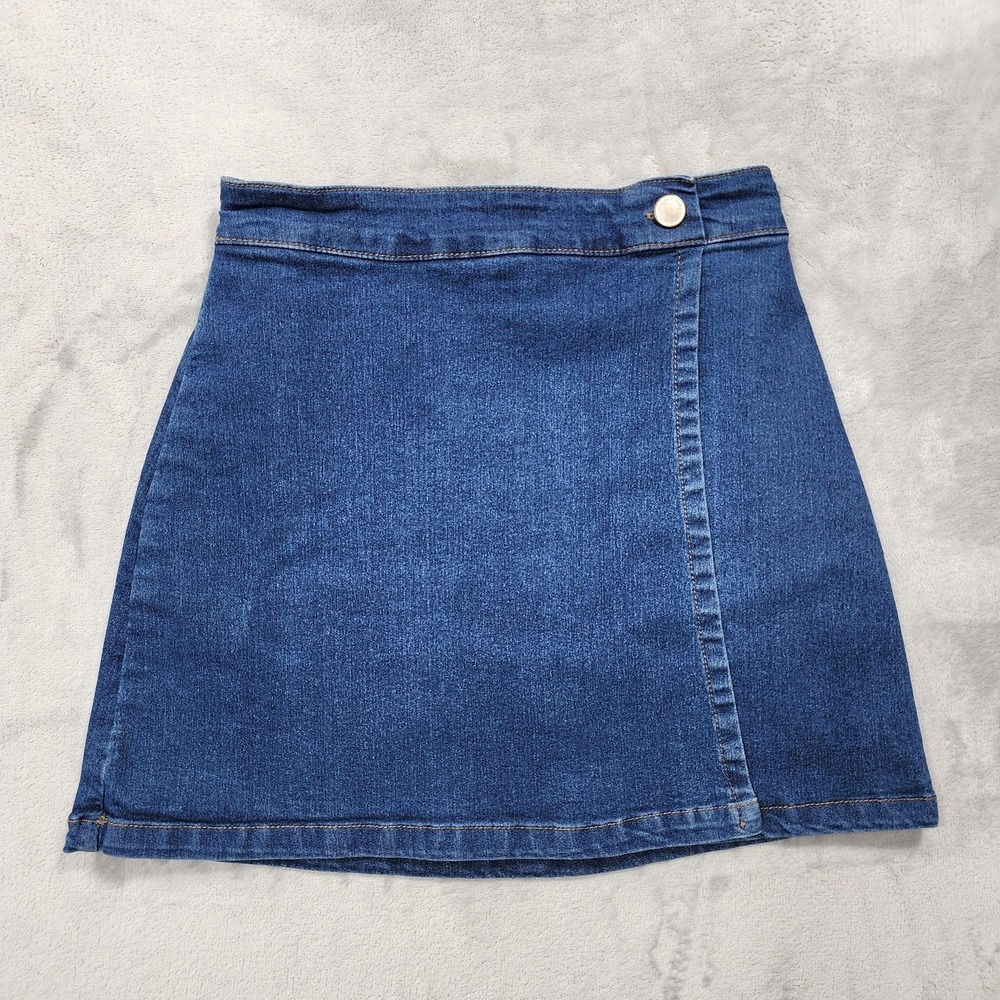 Copper‎ Key Skirt Womens S Blue Denim Wrap Button Elastic Waist Casual Preppy